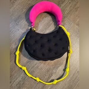 Marshall Columbia Black and Hot Pink Crescent Shoulder Bag